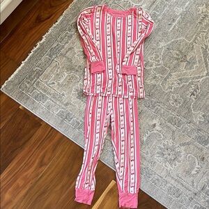 Girls' Pink Stripe Cherry-Print Pajama Set - Cozy Long Sleeve Two-Piece